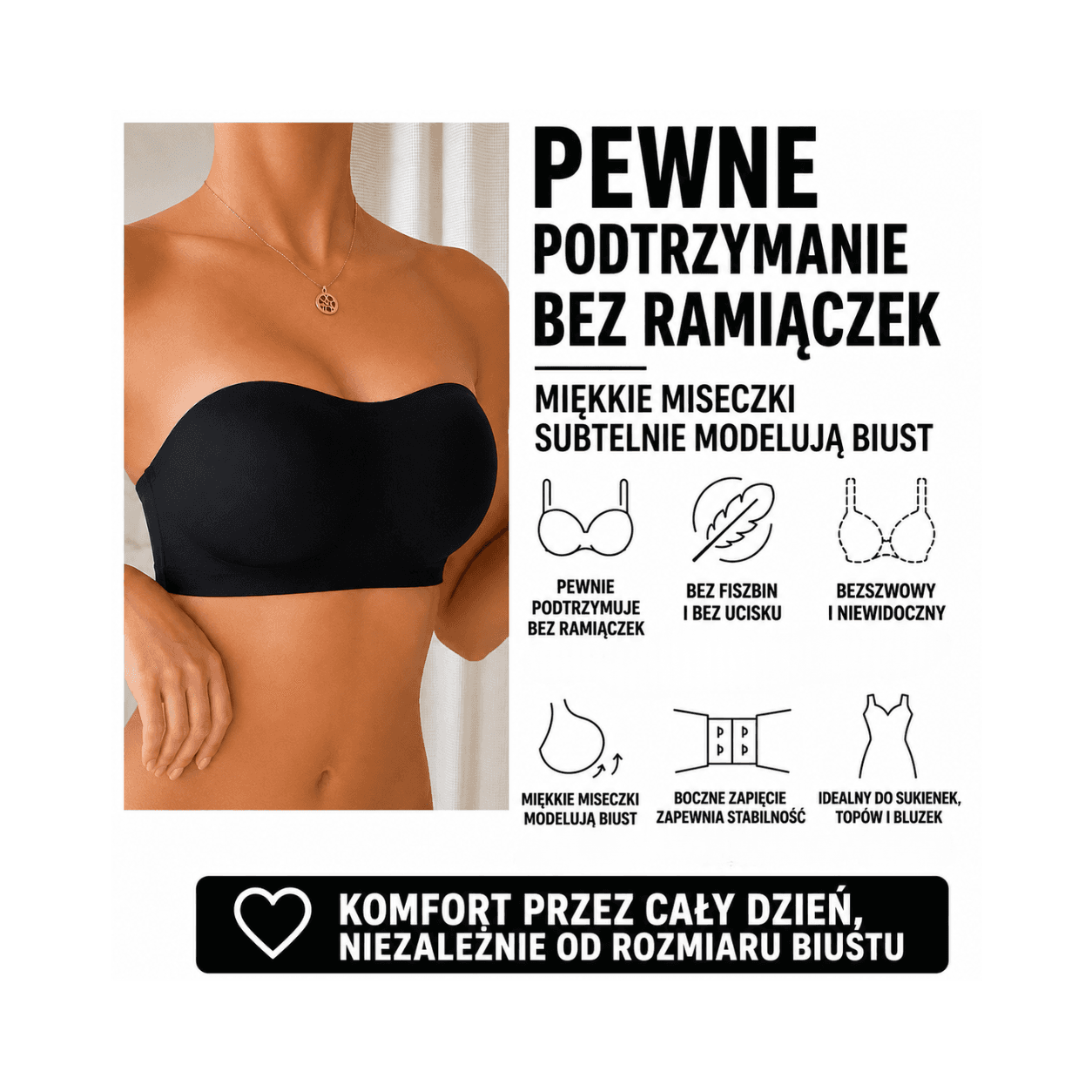 OOSKY Push-Up - Bezszwowy Biustonosz Bez Ramiączek